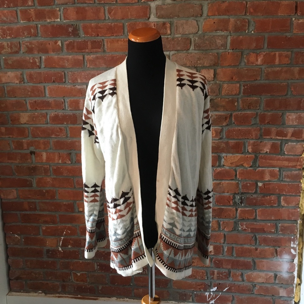 Aztec tribal print open front vintage sweater